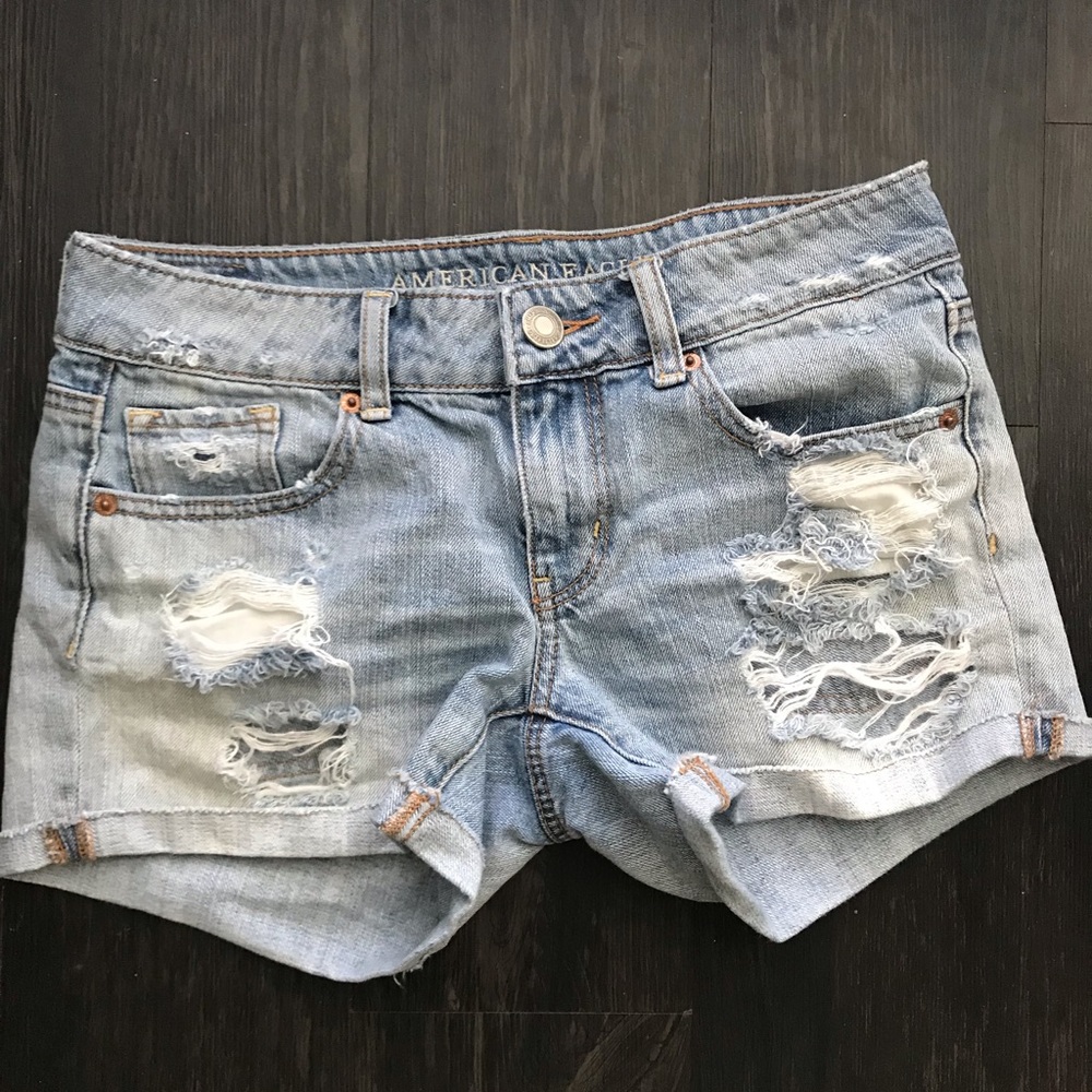 Light Blue American Eagle distressed jean shorts